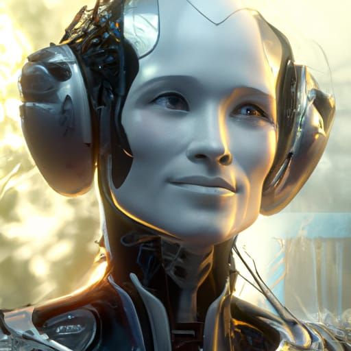 Humanoid robot androgynous head and shoulders portrait, 8k resolution concept art portrait by Greg Rutkowski, Artgerm, W...