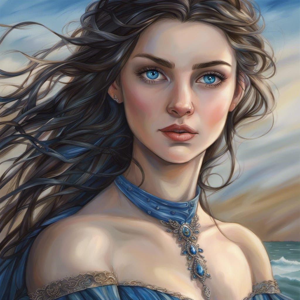 Gothic Winter Princess on Windswept Autumn Beach