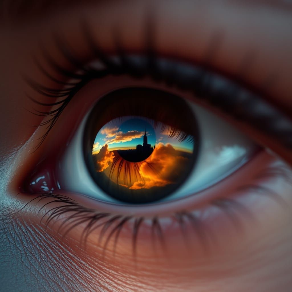 Sunrise Reflected in Human Eye, Photorealistic