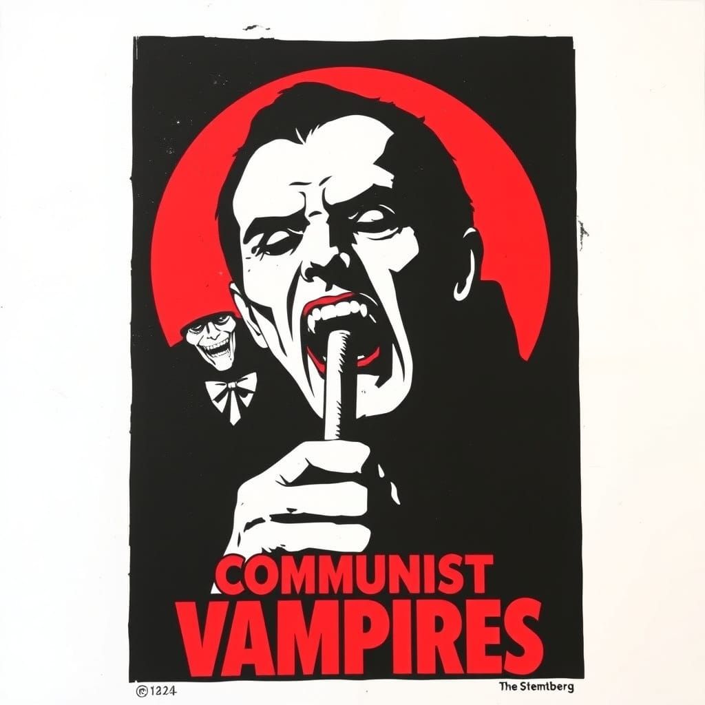 Communist Vampire Propaganda Poster in Red and Black
