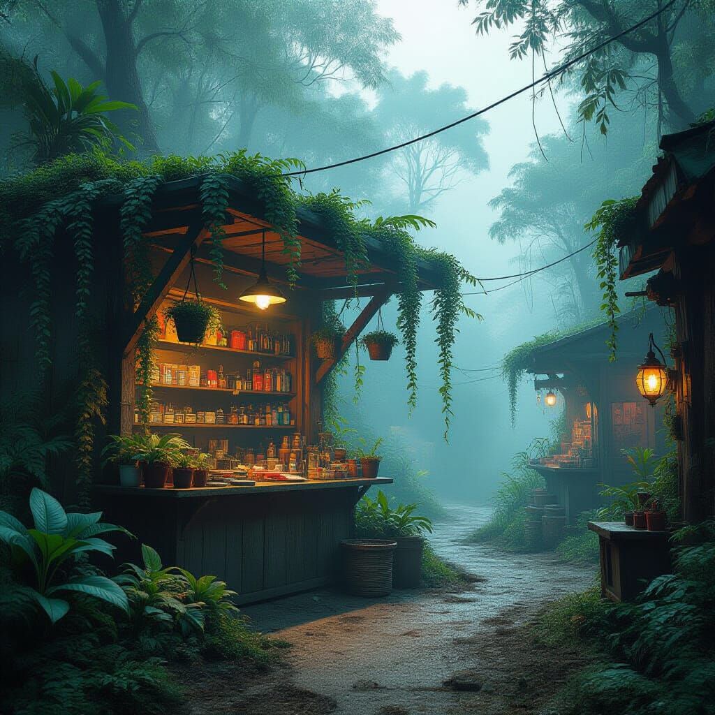 Ethereal Alien Market in Post-Apocalyptic Wonderland