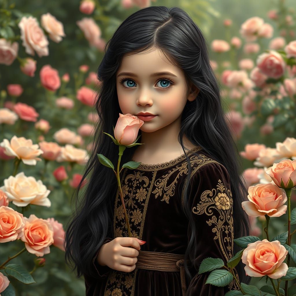 Girl in Rose Garden, Alphonse Mucha Art Nouveau Style