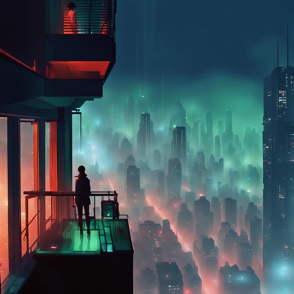 Cyberpunk Cityscape in Hazy Night Mist