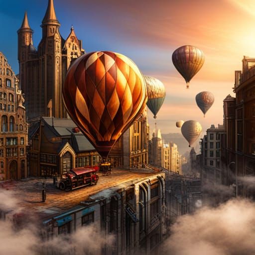 FANCY STEAMPUNK BALLOON OVER CITY