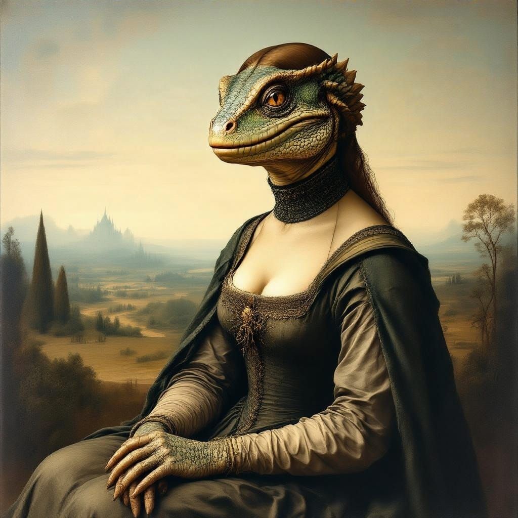 Renaissance Reptilian Goddess in Sfumato Style