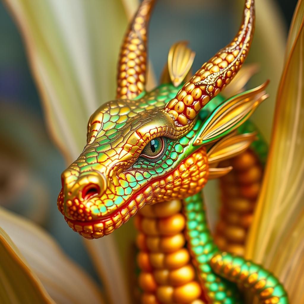 Iridescent Corn-Dragon Hybrid with Ethereal Glow