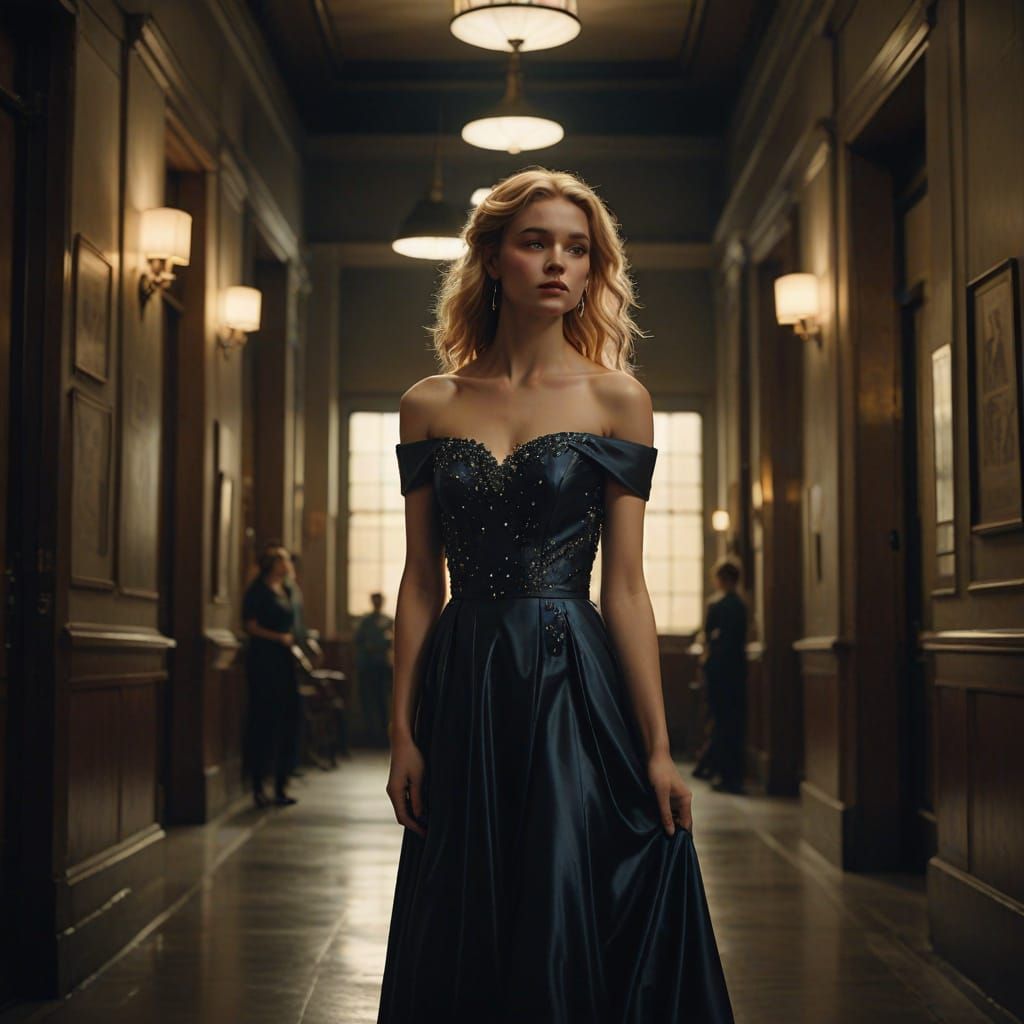 Elegant Teenage Girl in Formal Prom Dress Admired in School ...