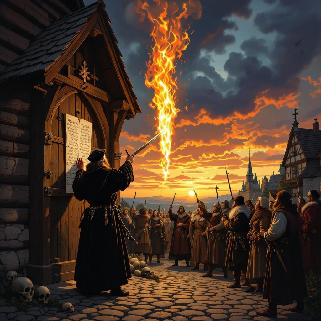 Martin Luther and Divine Fire in Baroque Style