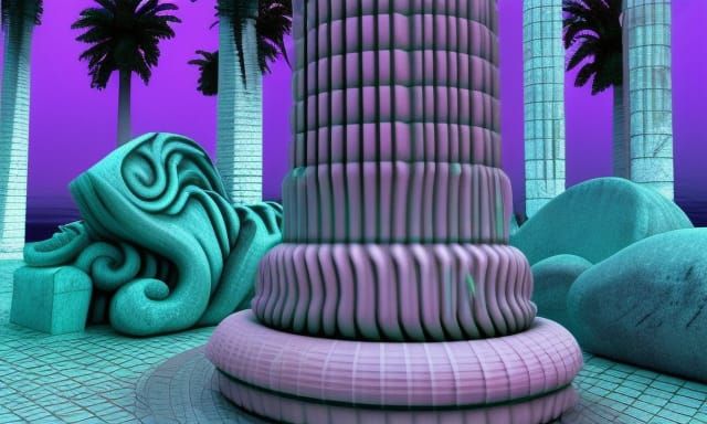 Vaporwave HR Giger Statue in 3D CGI Style