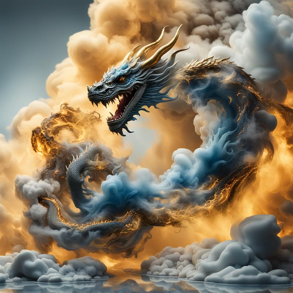 create an ultra-realistic photo of a smoky wisp of cloud with tint gold and light blue , smoke whirlpool on the foregrou...