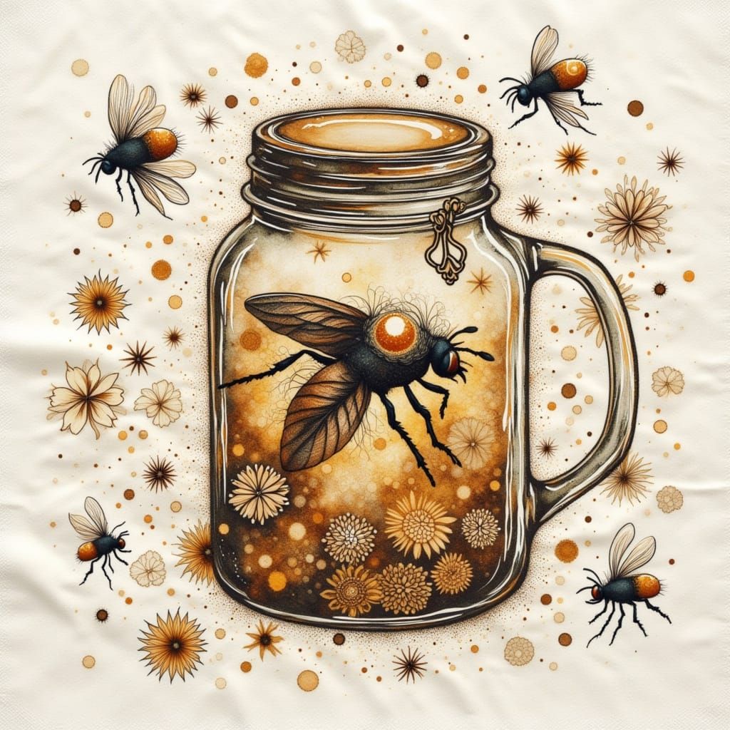 Intricate Zentangle Jar Filled With Flies