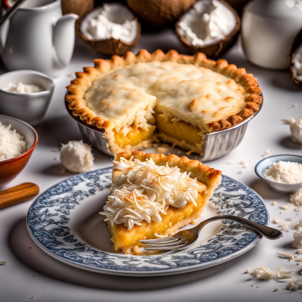 Delicious Coconut Pie Freshly Baked, Hyperdetailed
