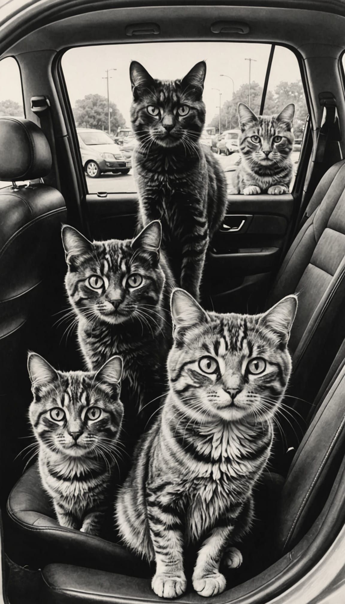 Cats in a Charcoal Car