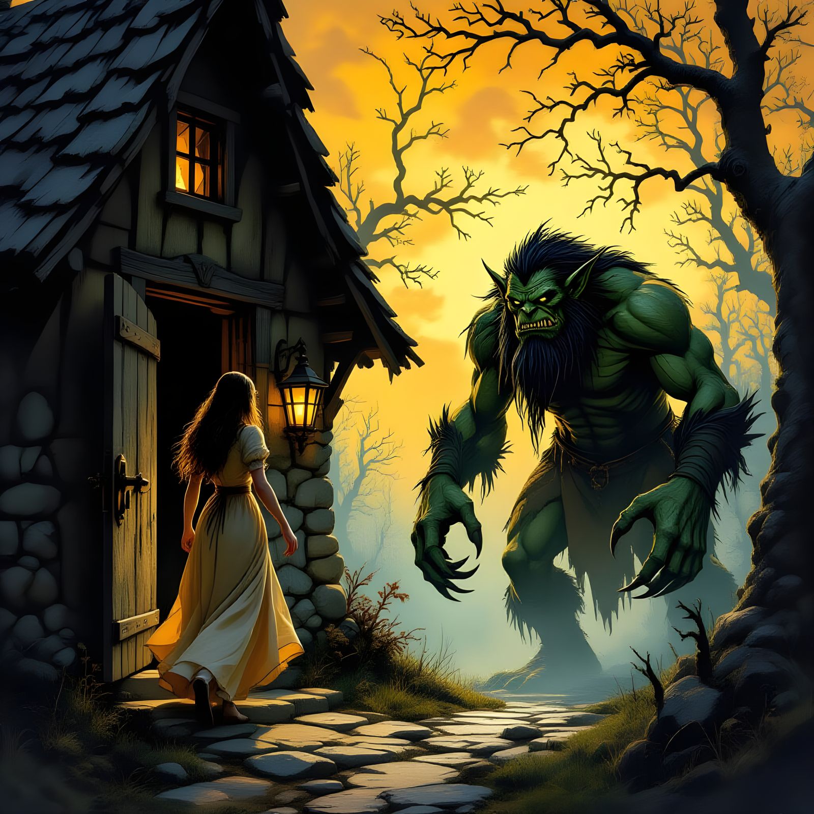 Menacing Forest Troll at Dusk: Painterly Realism