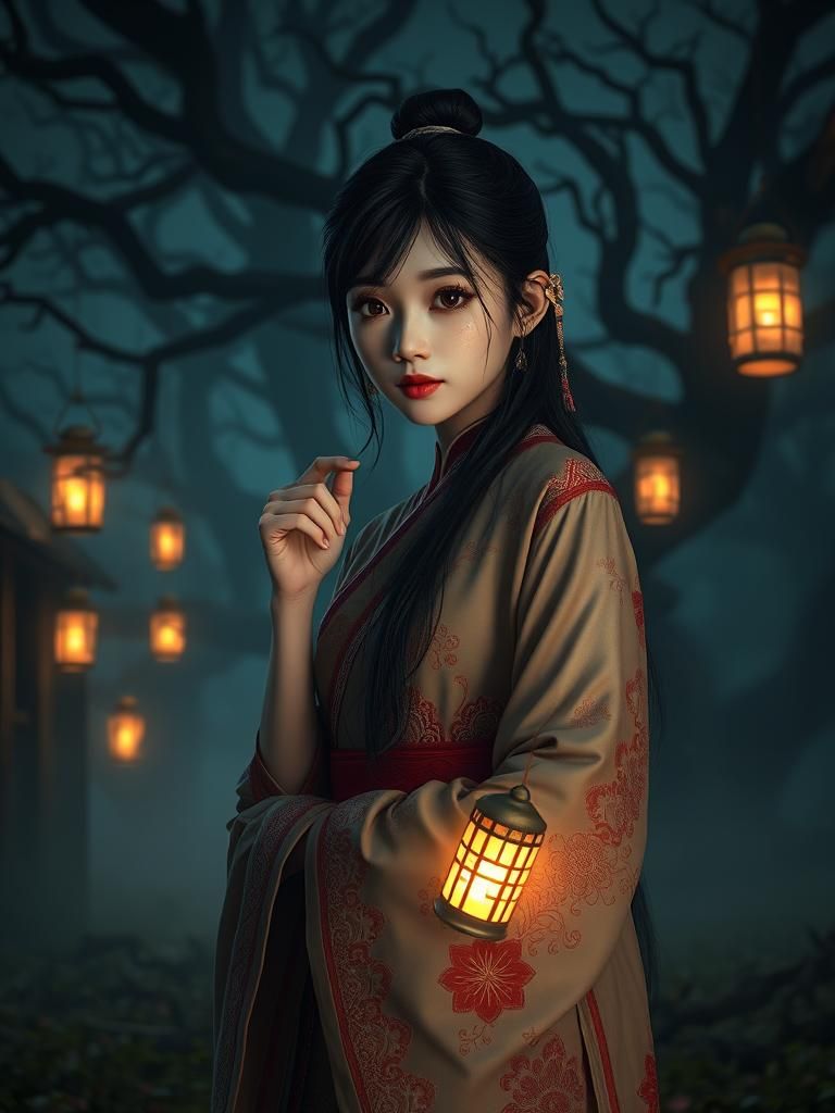 Eerie Thai Girl in Abandoned Setting, Anime Style