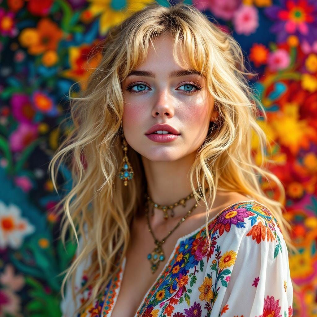 Hippie Lady Portrait in Fantasy Realism Style