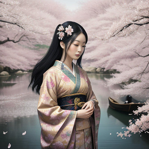 Dreamlike Geisha in Cherry Blossom Haven