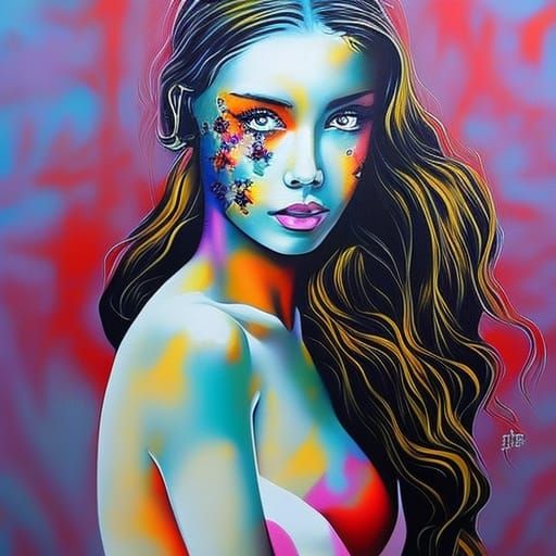 Graffiti Art: Beautiful Girl in Street Style