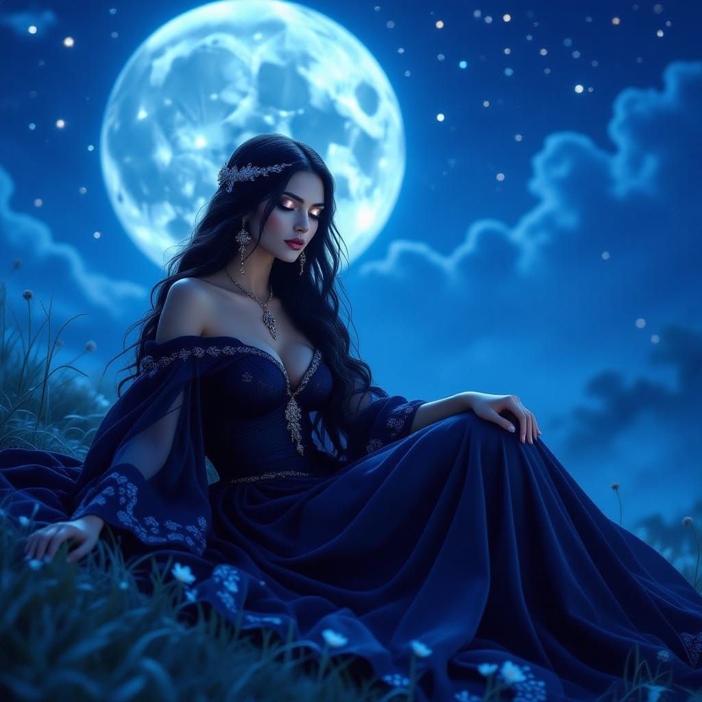 Mora, Slavic Goddess of Night, Amidst Stars and Moonlight