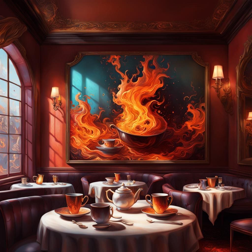 Hyperrealistic Hell's Tea Room Concept Art
