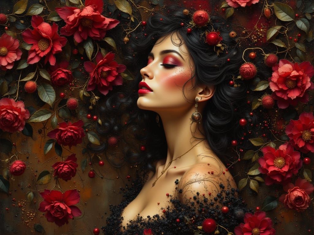 Beautiful Woman Gazing at Night Sky, Digital Art