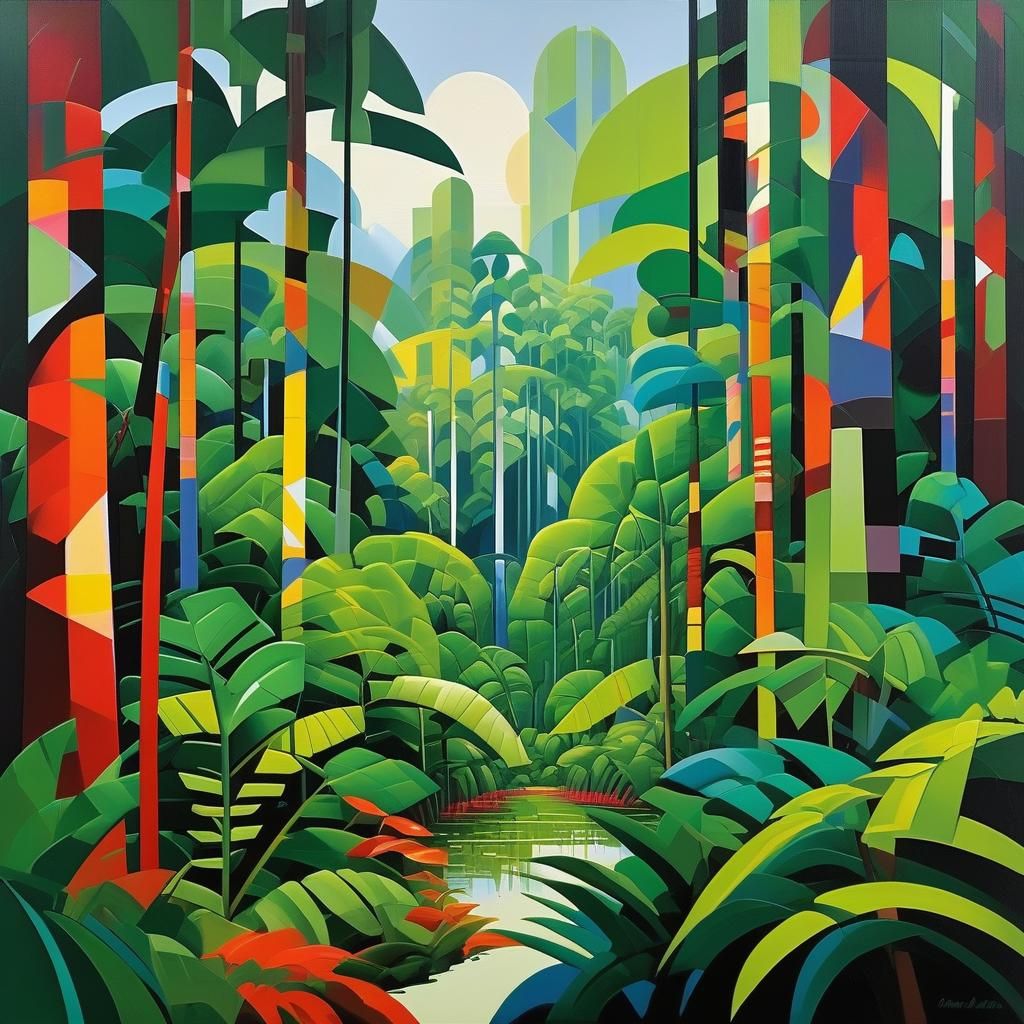 Geometric Amazon Rainforest in Vibrant 3D Digital Art