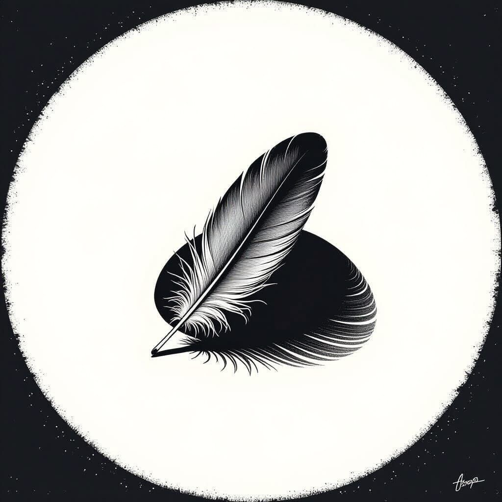 Minimalist Broken Feather in Infinite White Void