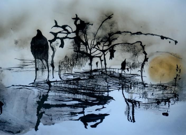 Ethereal Ink Drawing: Visions in the Twilight