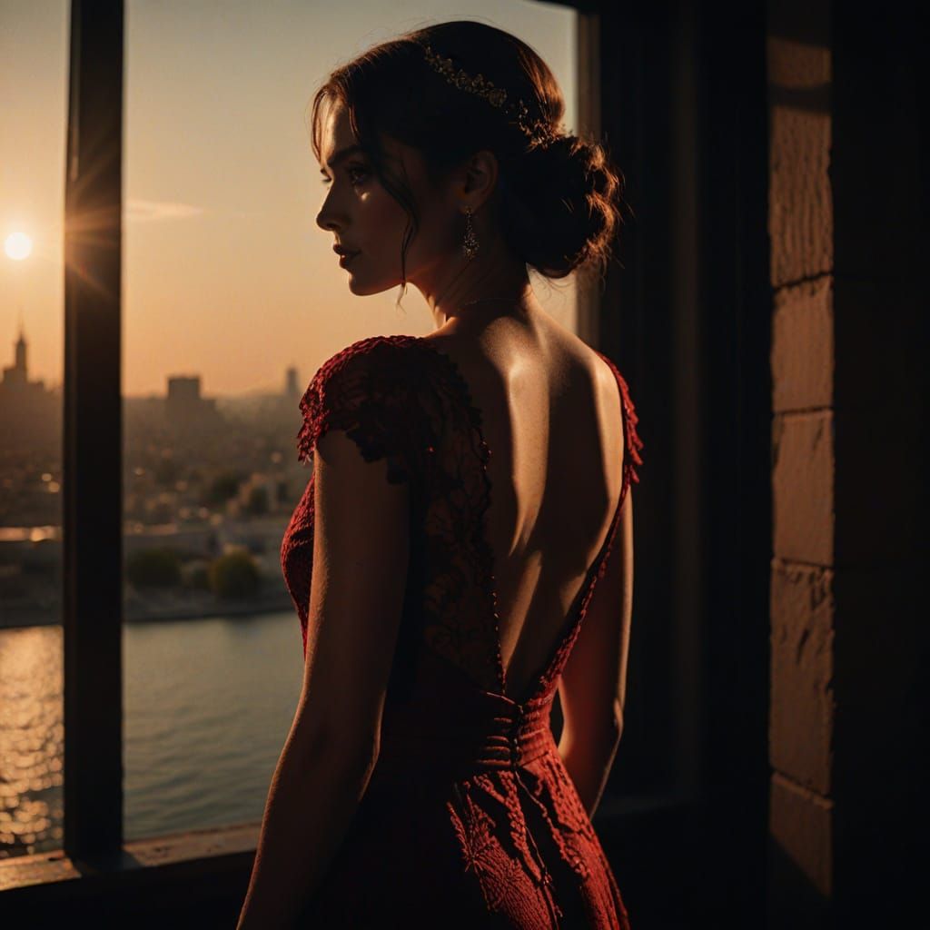 Elegant Hollywood Glamour in Red Backless Dress