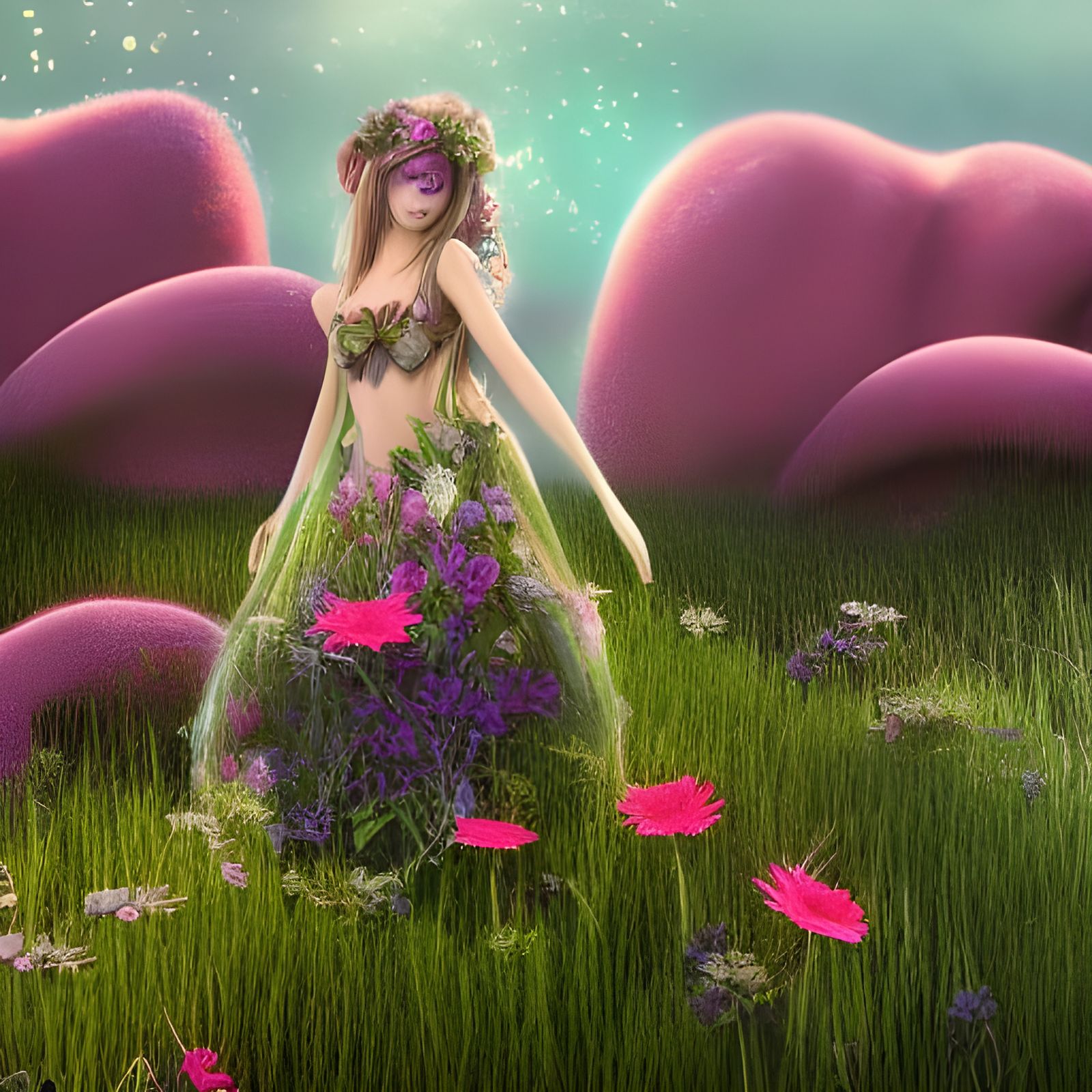 Fantastical Grass Structures with Flying Fairies