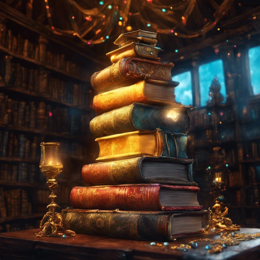 Pirate Books Stack with Jewels: Fantasycore Artwork