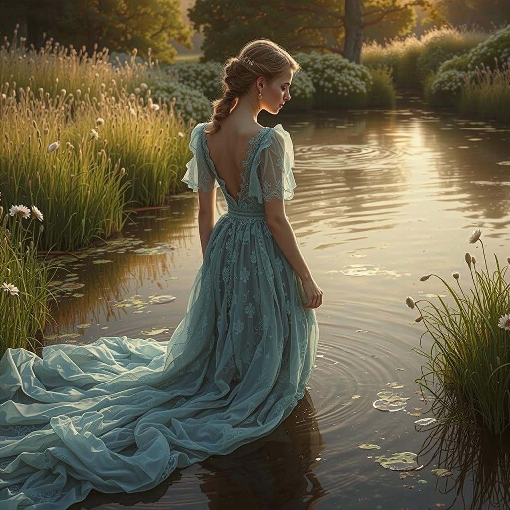 Serenely Dressed Woman in a Springtime Meadow