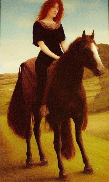 Pre-Raphaelite Witch Rides Horse