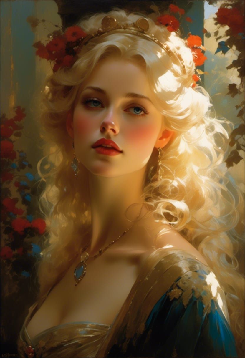 Ethereal Queen in Victorian Dress, Dreamy Portrait