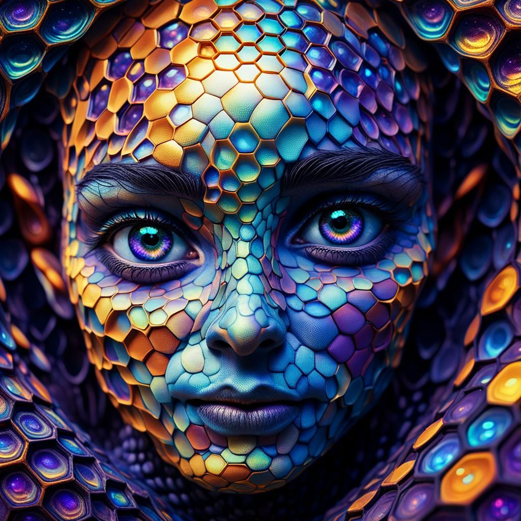 Otherworldly Face with Bioluminescent Skin, Digital Art