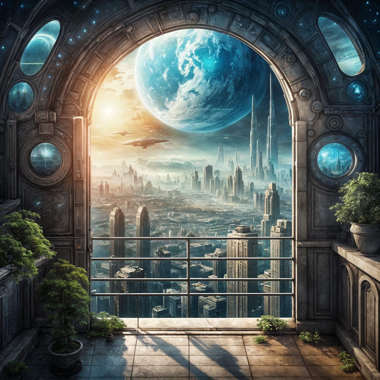 Futuristic Cityscape Portal in Sci-Fi Fantasy Art