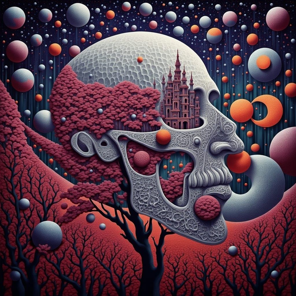 Escher-Inspired Optical Illusion Line Art