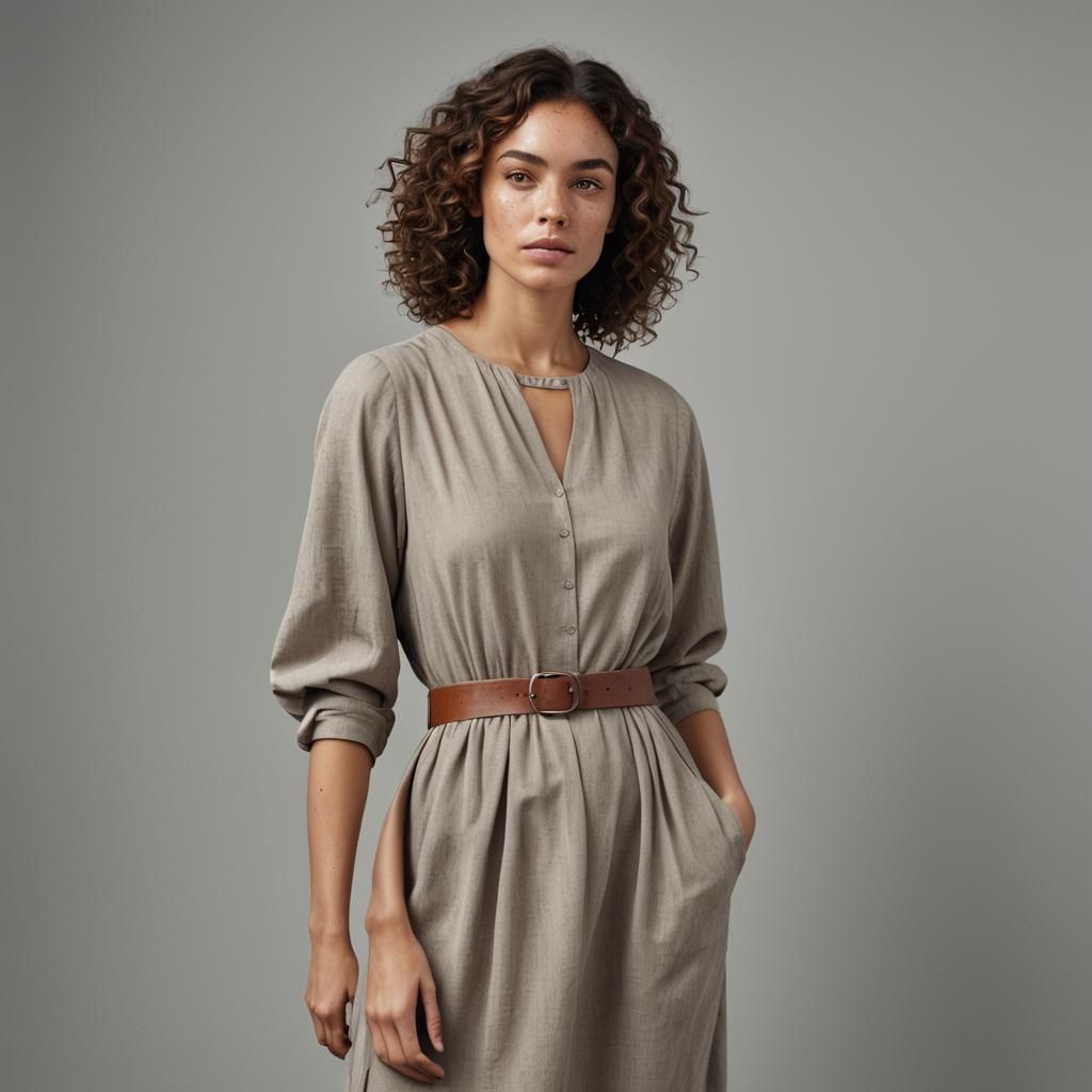 Photorealistic Portrait of Confident Woman in Earthy Dress