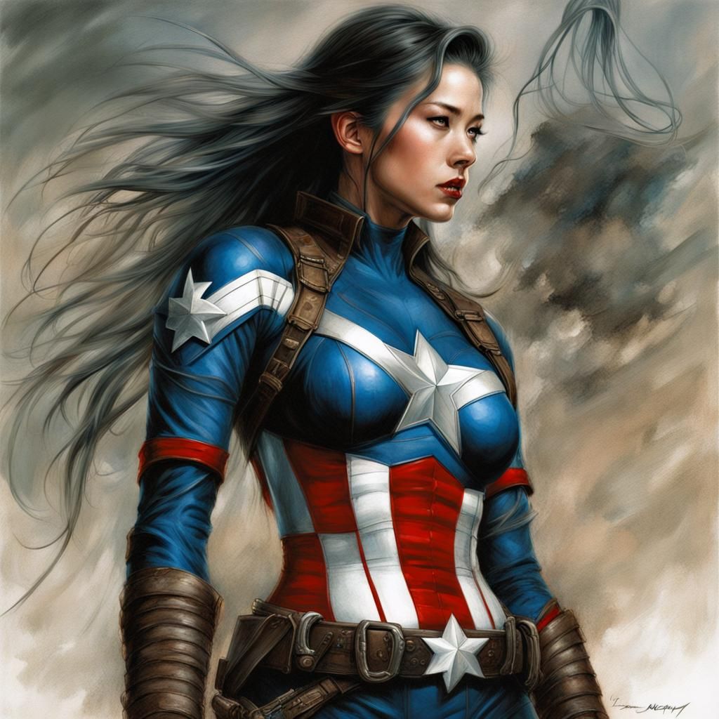 Asian American Captain America in Luis Royo Style