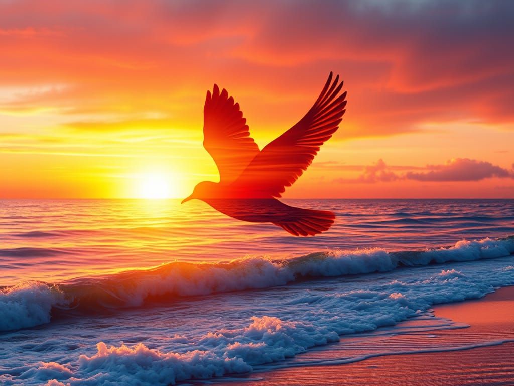 Bird in Sunset Double Exposure Masterpiece