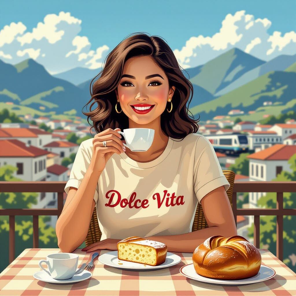 Vietnamese Italian Woman Enjoying Panettone, in Hopper Style