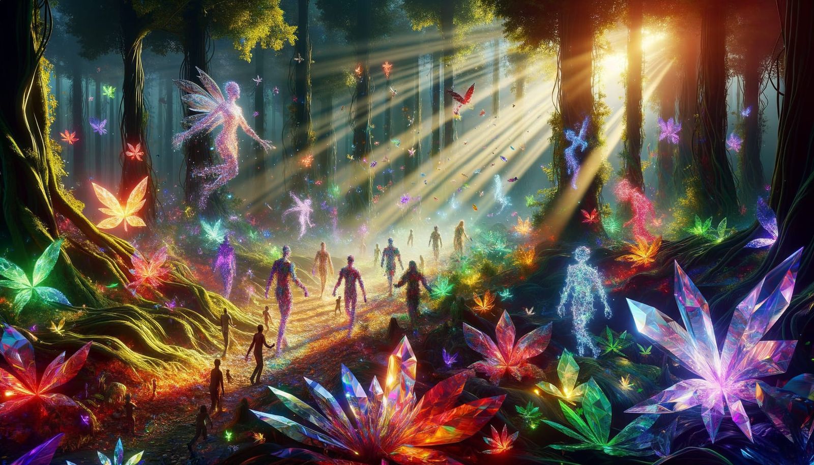 Luminescent Forest Spirits in a Prism Landscape