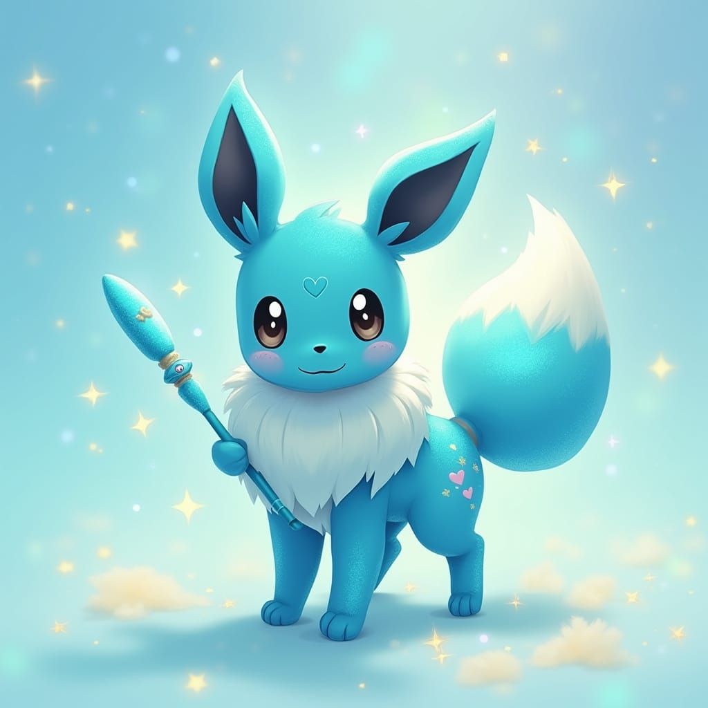 Aquamarine Eevee with Star Knees and Pokeball Tunic