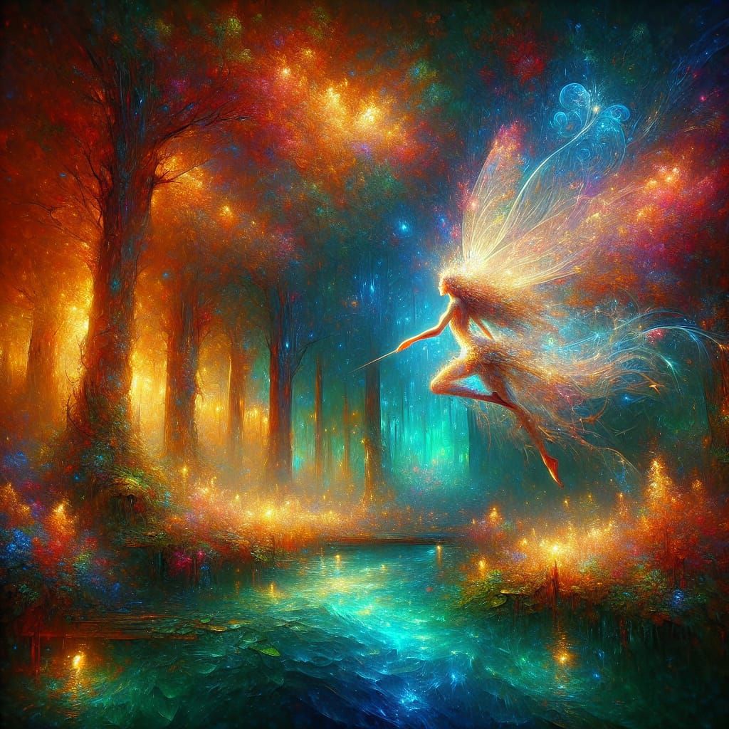 Enchanting Nymph Stroll Through Luminescent Lake