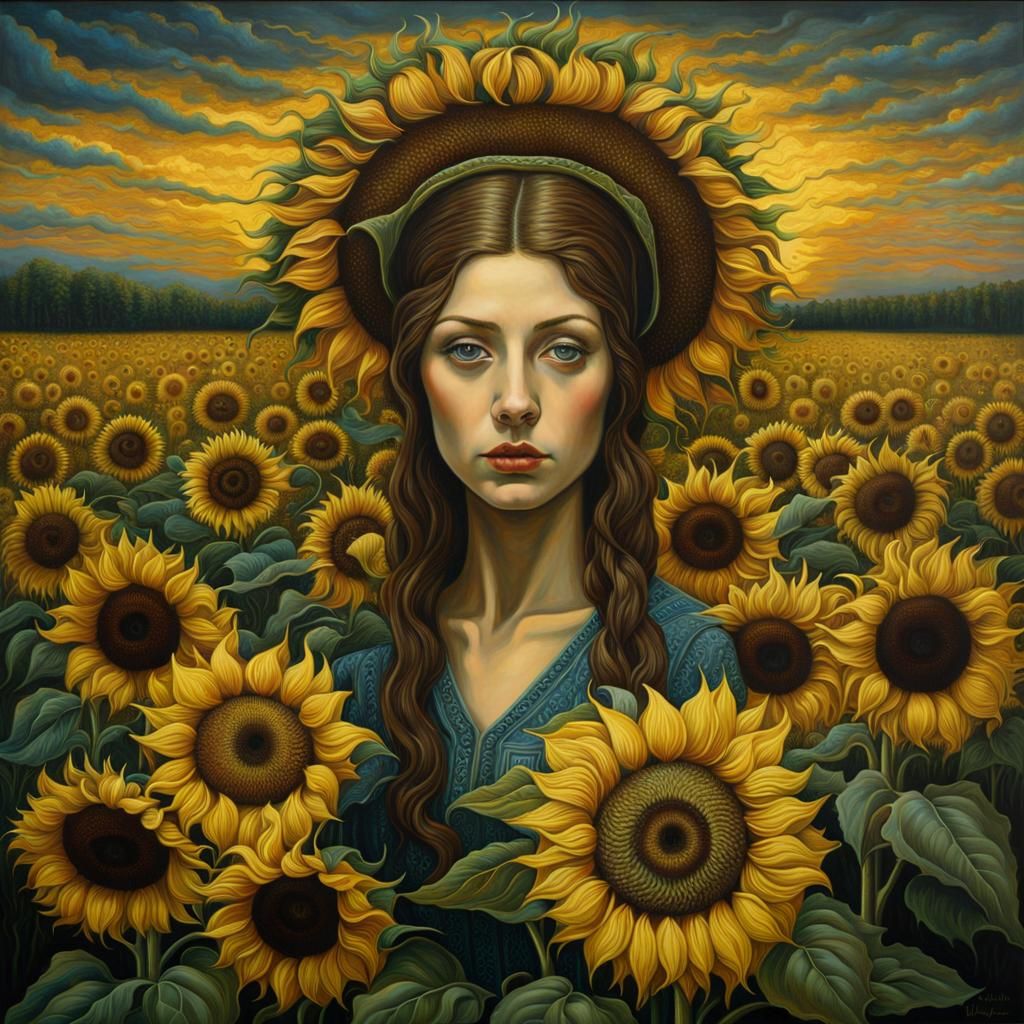 Holographic Sunflowers in Visionary Surrealism Style