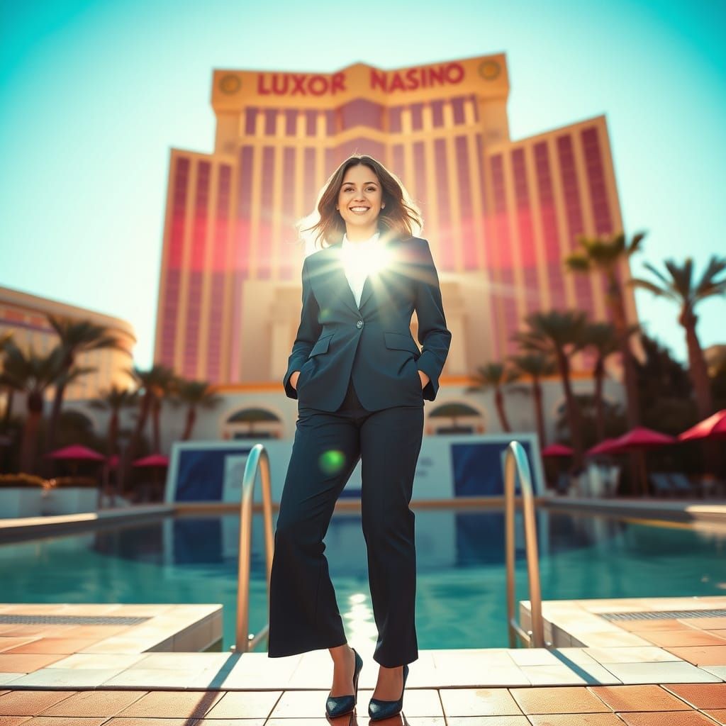 Woman in Business Suit at Luxor Pool, Loish Style