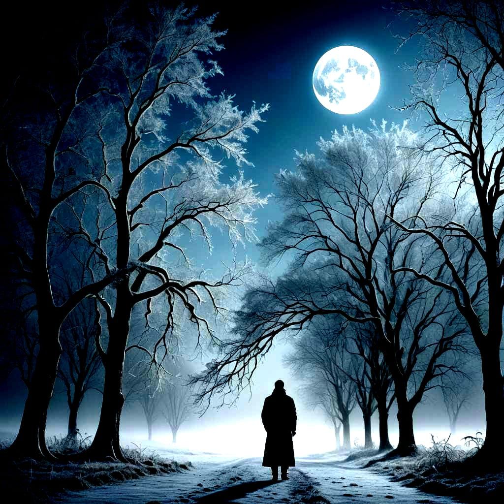 Icy Moonlit Landscape with Winter Frost