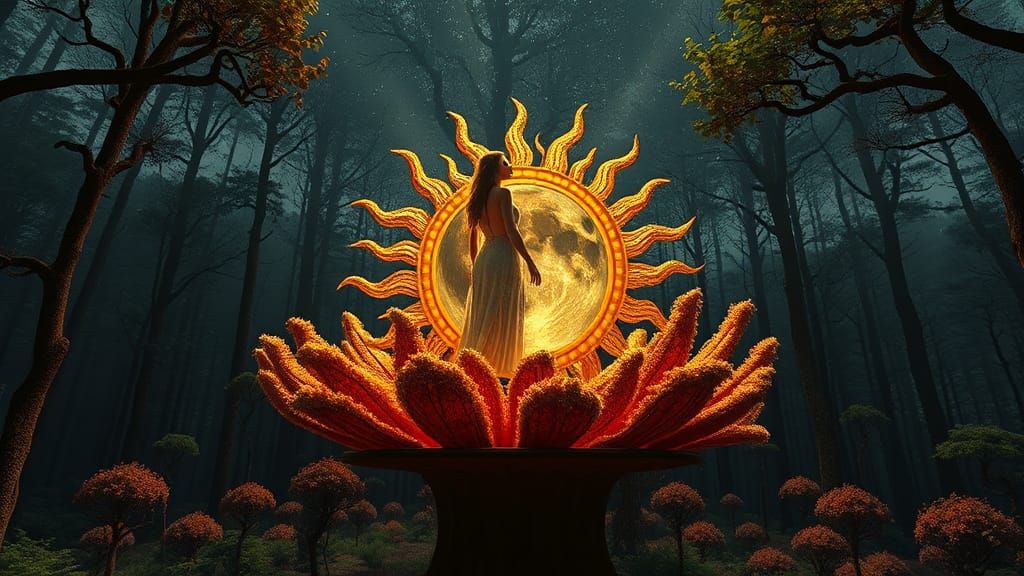 Surreal Moon Goddess in Stargazing Platform, Detailed Render