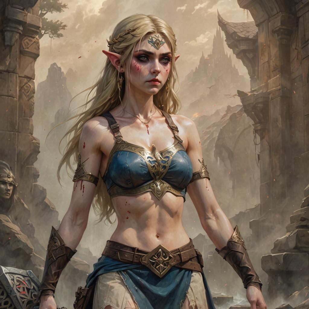 Fierce Zelda with Celtic Tattoos as Digital Art