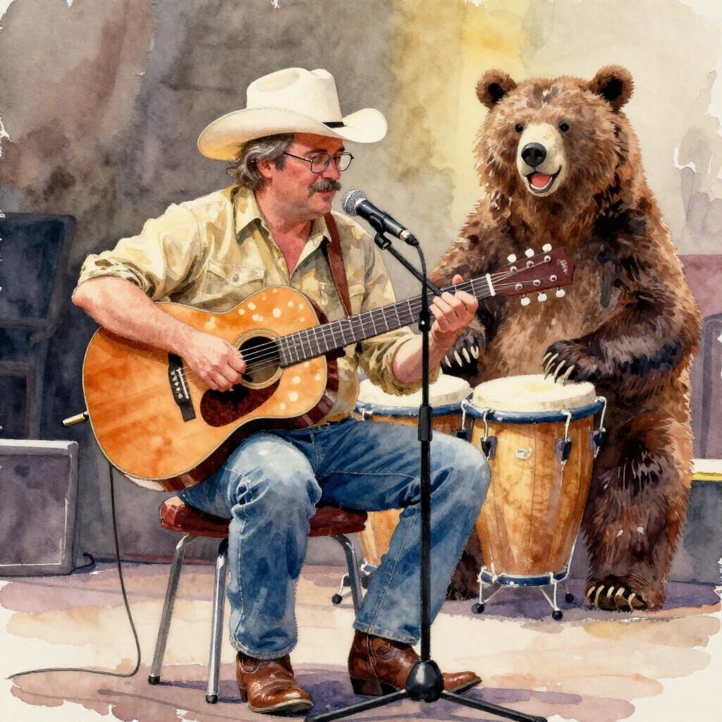 Man Playing Guitar with Grizzly Bear Drummer